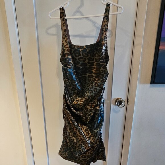 NICOLE MILLER leopard-print cocktail party dress - Size 12 - Picture 5 of 5